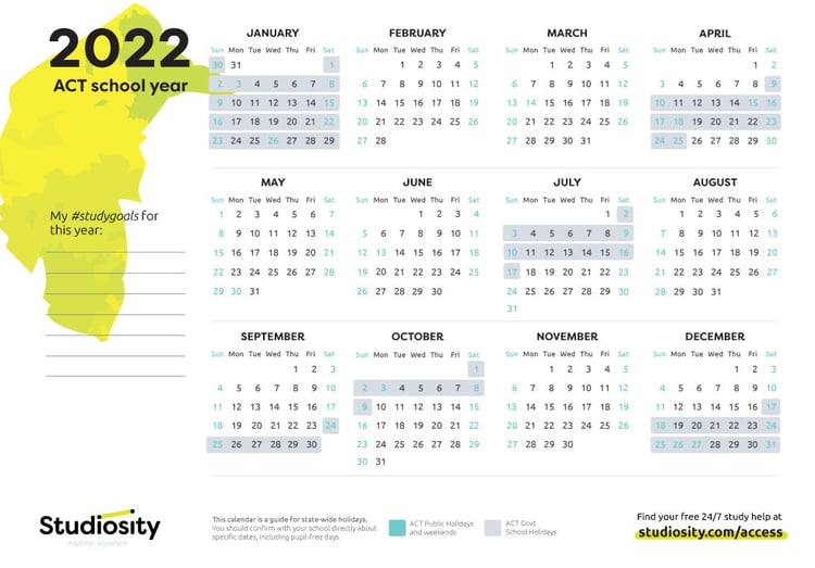 School terms and public holiday dates for ACT in 2022 Studiosity